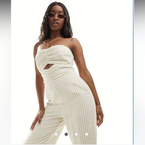 Abercrombie & Fitch Linen Blend Cut Out Strapless Striped Wide Leg Jumpsuit XLT - Picture 2 of 14